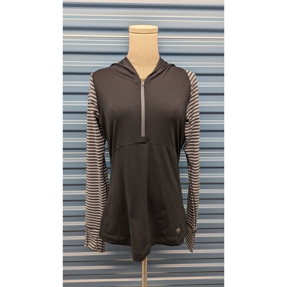 Mountain Hardwear Wick Q Athletic Hoodie Striped Sleeve Half Zip Popover Medium - Picture 1 of 9